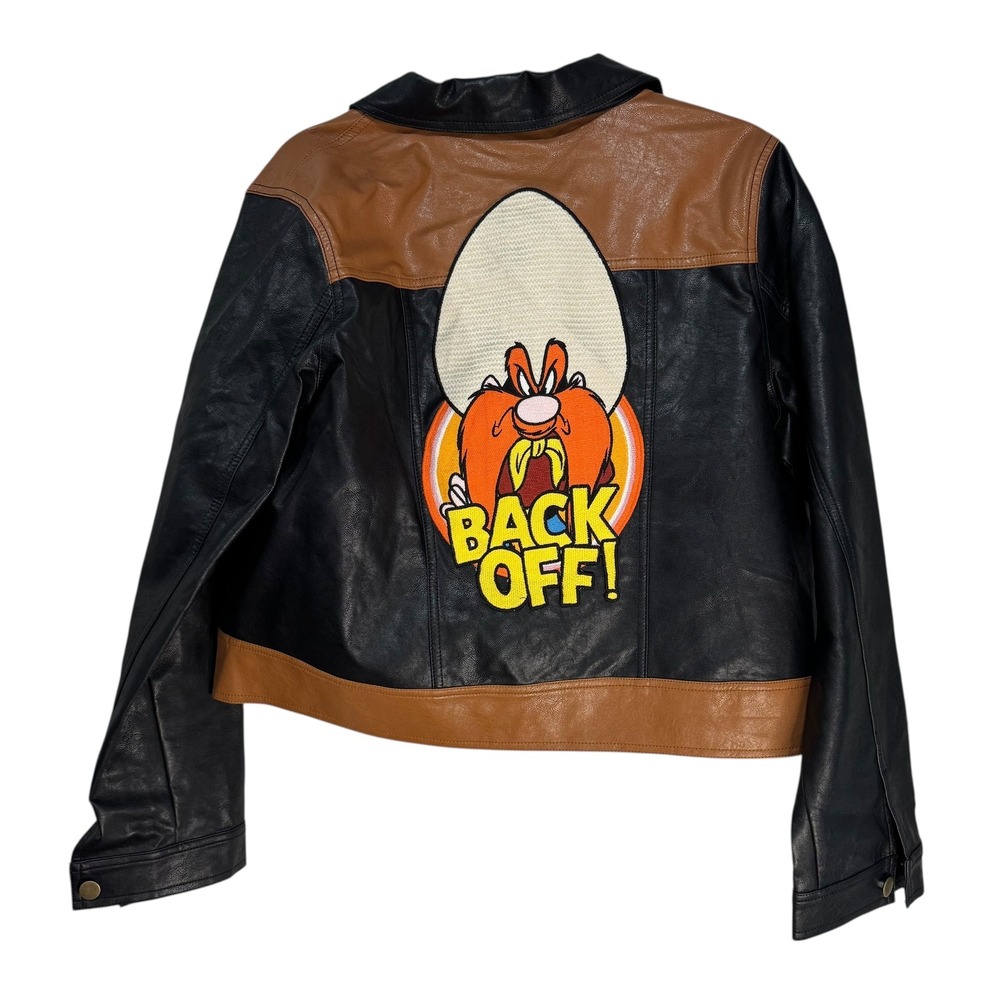 Unique Vintage Looney Tunes Bugs Bunny Back Off Leather Jacket XL - Picture 11 of 13
